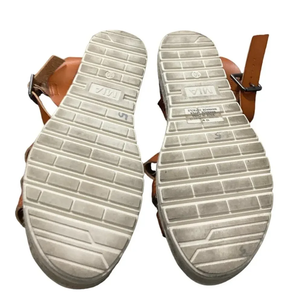 MIA Platform Espadrille Sandals Tan Brown Strappy Wedge Flatform Women’s Size 10 - Picture 5 of 6
